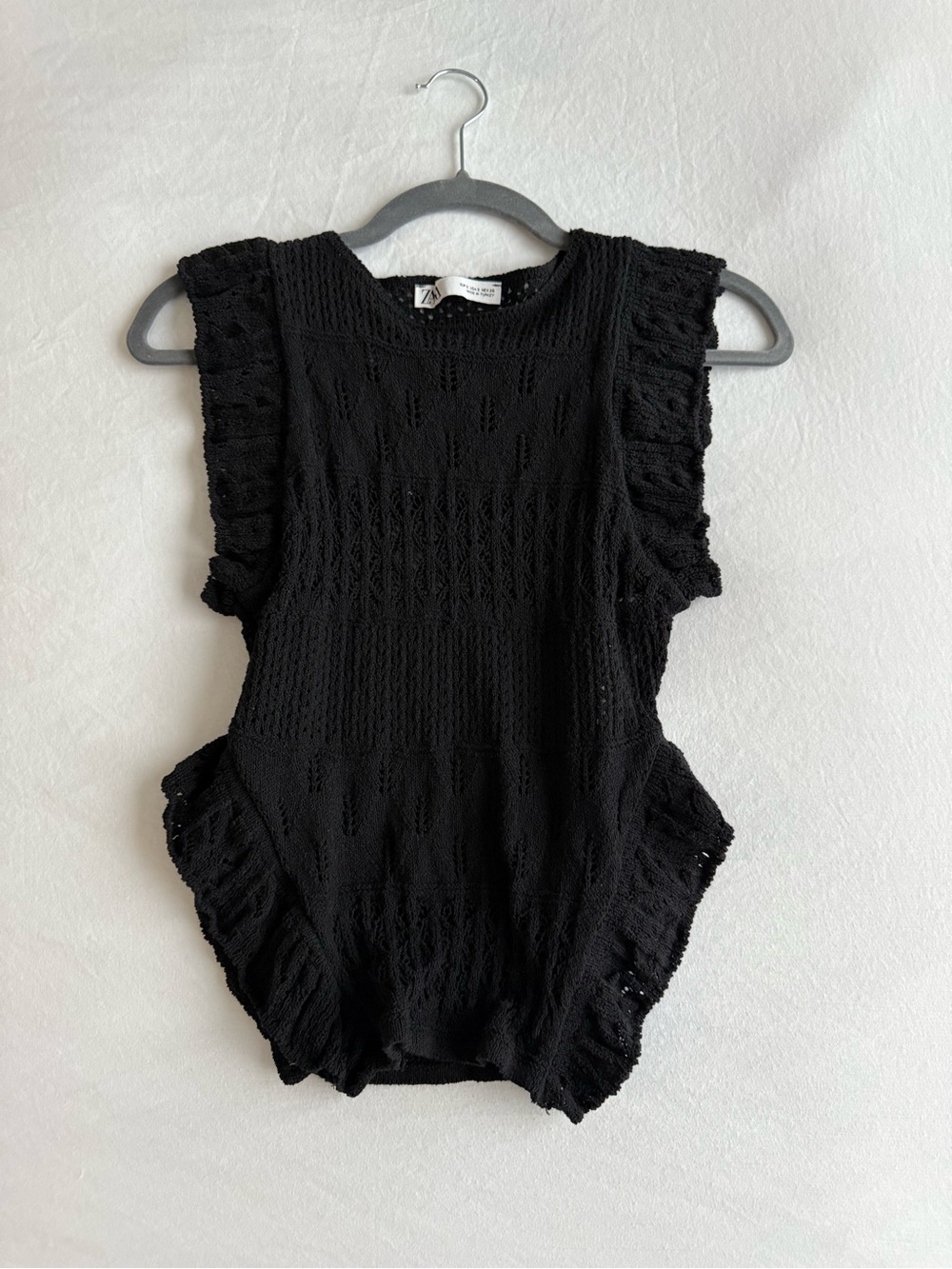 Zara Black Knit Ruffle-Trim
